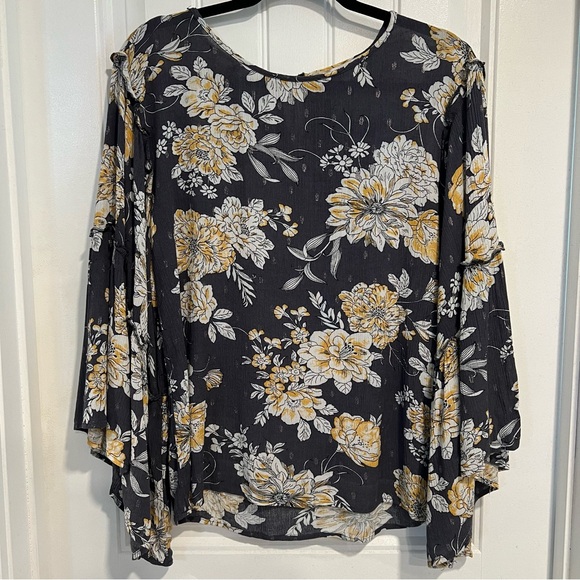 Gypsies & Moondust Yellow Gray Floral Bohemian‎ Festival Blouse. Size Large. - Picture 2 of 12